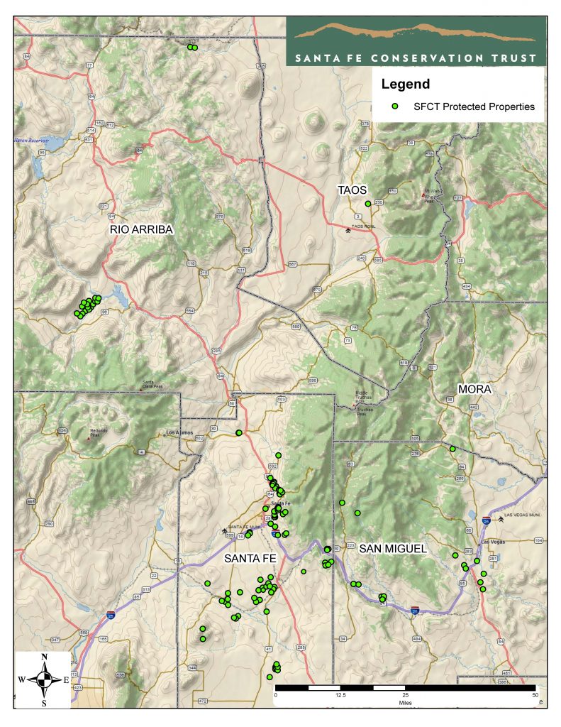Santa Fe Conservation Trust Protected Properties and Service Area Map