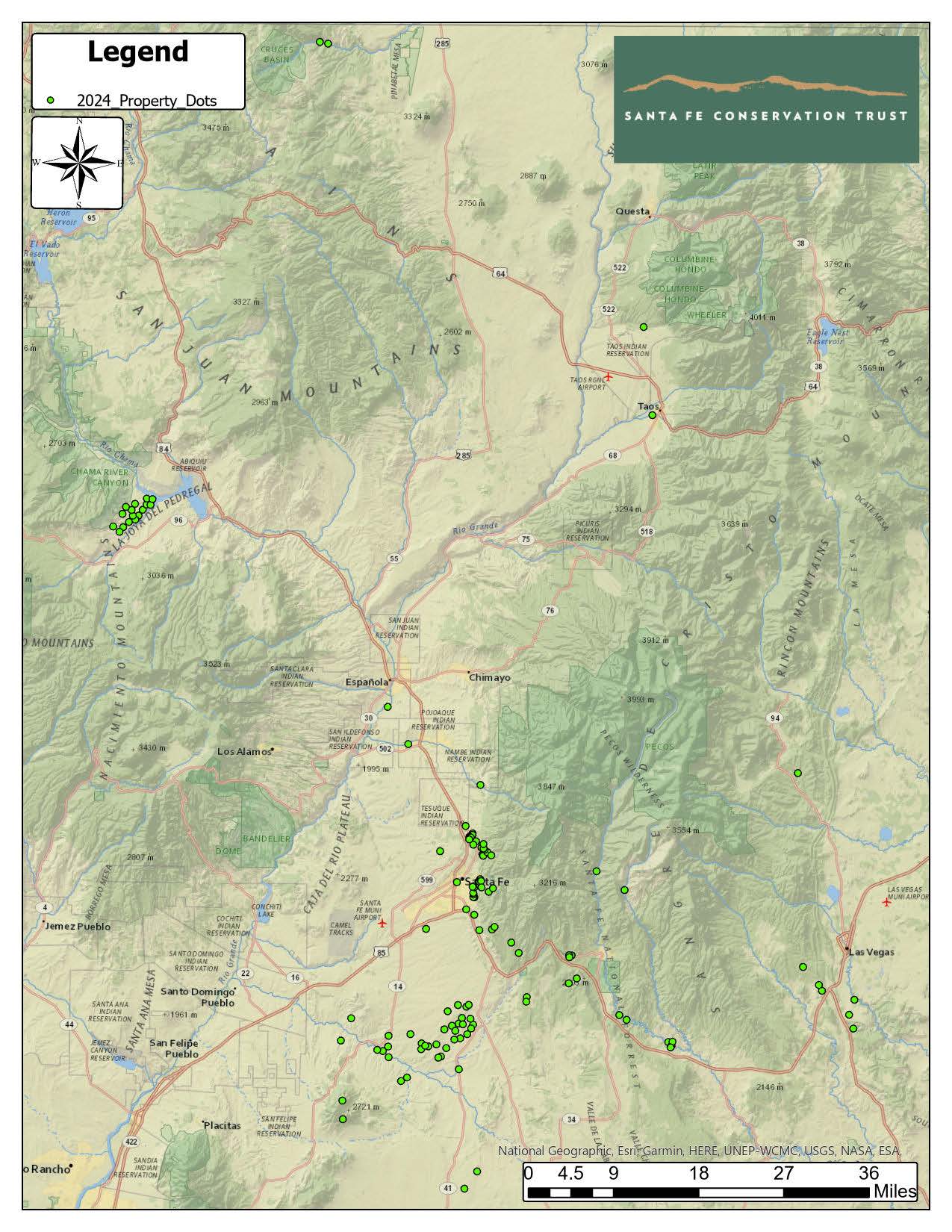 Santa Fe Conservation Trust Protected Properties and Service Area Map